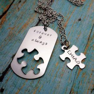 Always and Forever, Forever Love, Necklace Set, Puzzle Piece, Dog Tag Necklace, Puzzle Jewelry, Necklaces, HandmadeLoveStories, HandmadeLoveStories , [Handmade_Love_Stories], [Hand_Stamped_Jewelry], [Etsy_Stamped_Jewelry], [Etsy_Jewelry]