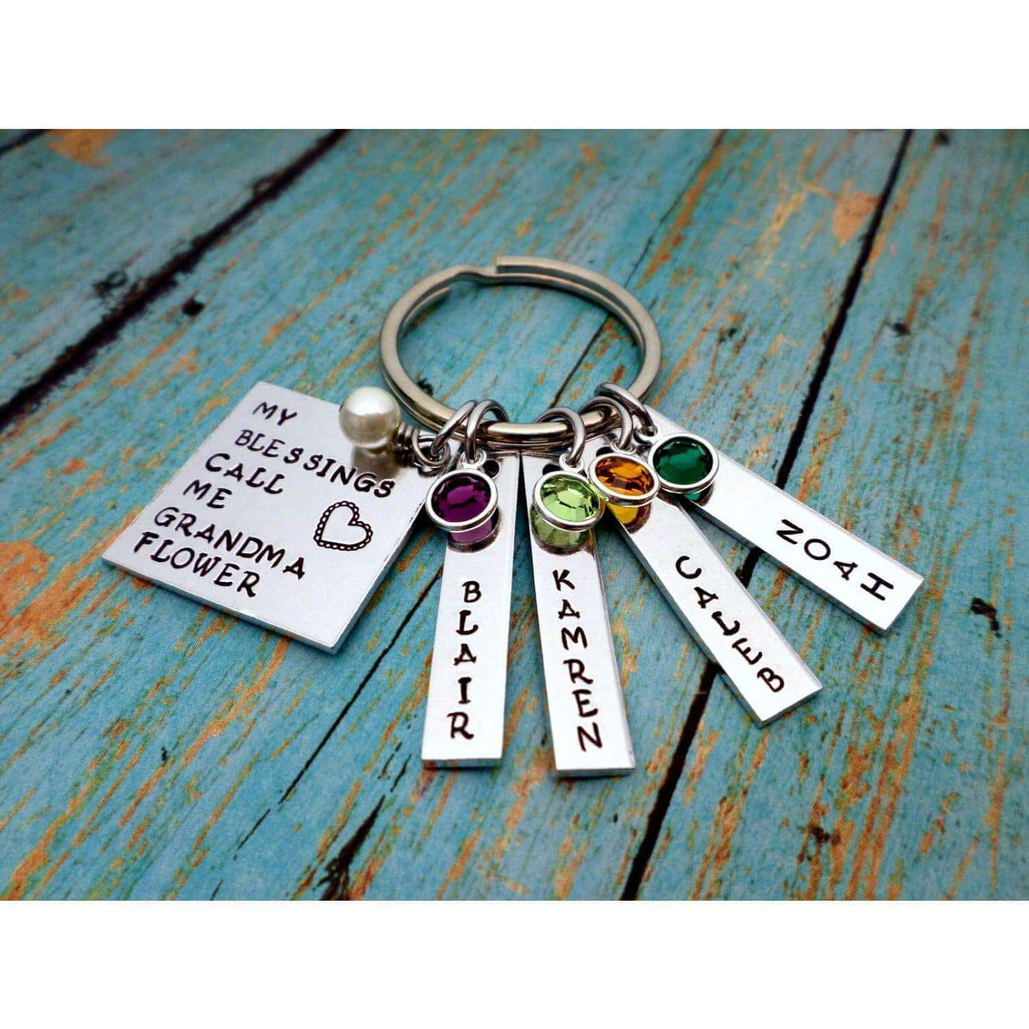 My Blessings Call Me Grandma, Name Tag Keychains, Swarovski Birthstones, Perfect Gift from the kids, Keychains, HandmadeLoveStories, HandmadeLoveStories , [Handmade_Love_Stories], [Hand_Stamped_Jewelry], [Etsy_Stamped_Jewelry], [Etsy_Jewelry]