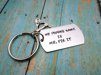 My Poppa's Name Is Mr. Fix It, Papa Keychain, Fathers Keyring, Father's Day Gift, Best Father, Handyman, Keychains, HandmadeLoveStories, HandmadeLoveStories , [Handmade_Love_Stories], [Hand_Stamped_Jewelry], [Etsy_Stamped_Jewelry], [Etsy_Jewelry]