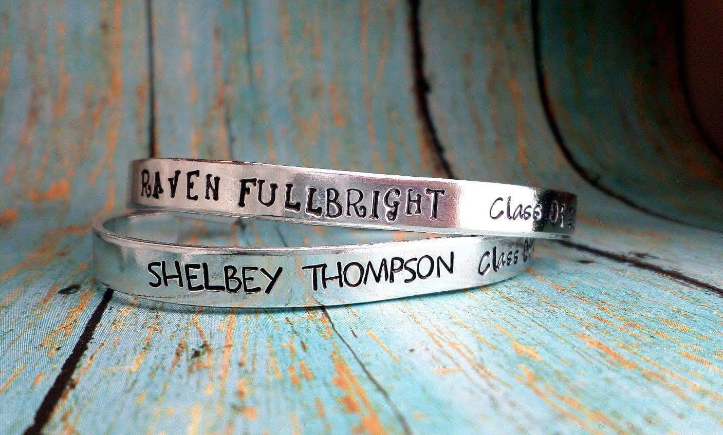 Graduation Gift, Class Of 2017, Name Bracelet, ID Bracelet, Grad Gift, Cuff Bracelet Cuff, Gradua, Bracelets, HandmadeLoveStories, HandmadeLoveStories , [Handmade_Love_Stories], [Hand_Stamped_Jewelry], [Etsy_Stamped_Jewelry], [Etsy_Jewelry]
