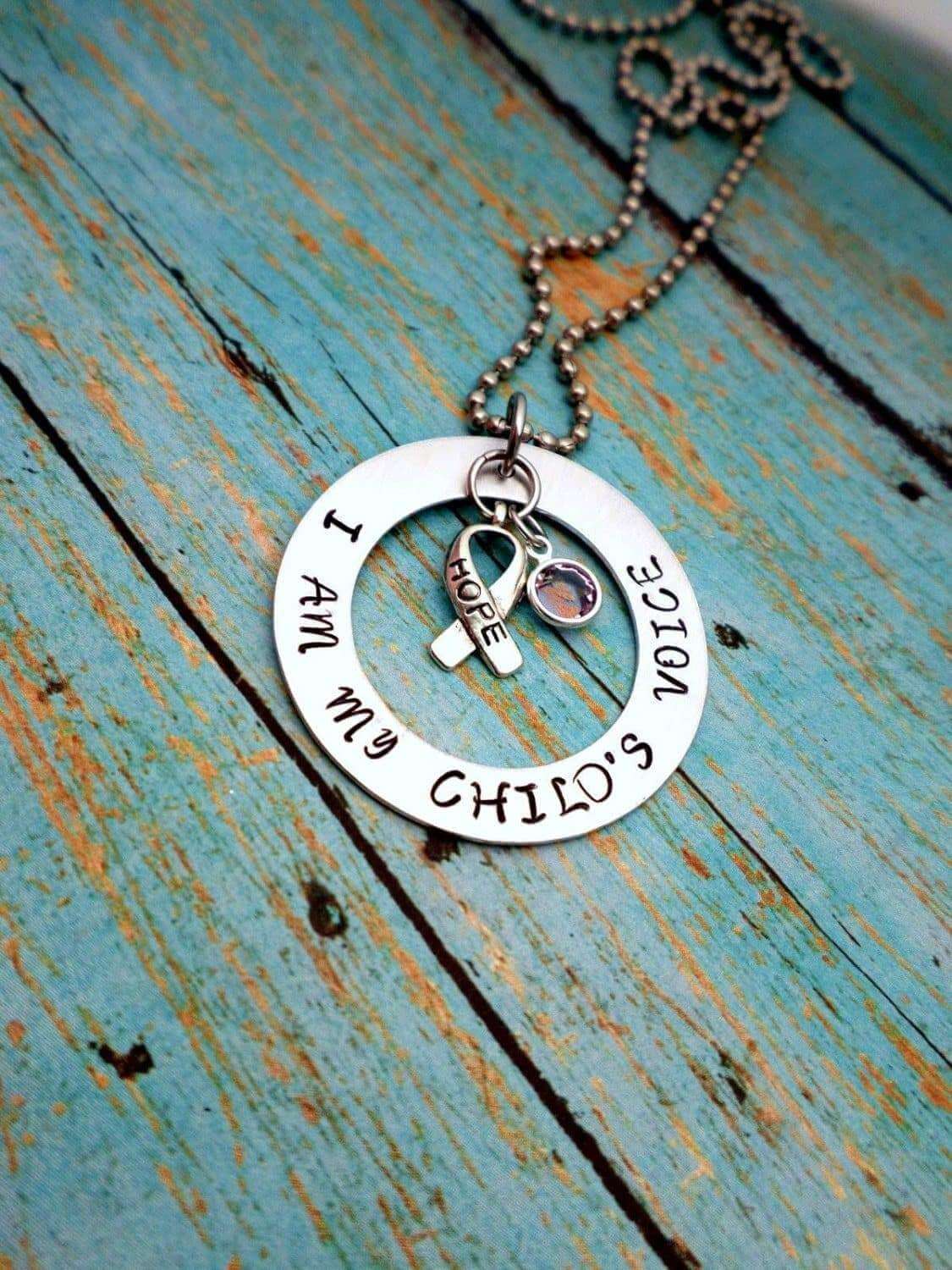 I am my child's voice, Rett Syndrome Awareness Necklace, Hope Ribbon Necklace, Rett Syndrome, Necklaces, HandmadeLoveStories, HandmadeLoveStories , [Handmade_Love_Stories], [Hand_Stamped_Jewelry], [Etsy_Stamped_Jewelry], [Etsy_Jewelry]