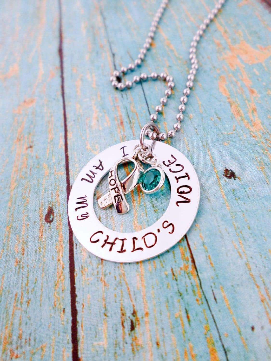 I am my child's voice, Apraxia Necklace, Hope Ribbon Necklace, Necklaces, HandmadeLoveStories, HandmadeLoveStories , [Handmade_Love_Stories], [Hand_Stamped_Jewelry], [Etsy_Stamped_Jewelry], [Etsy_Jewelry]